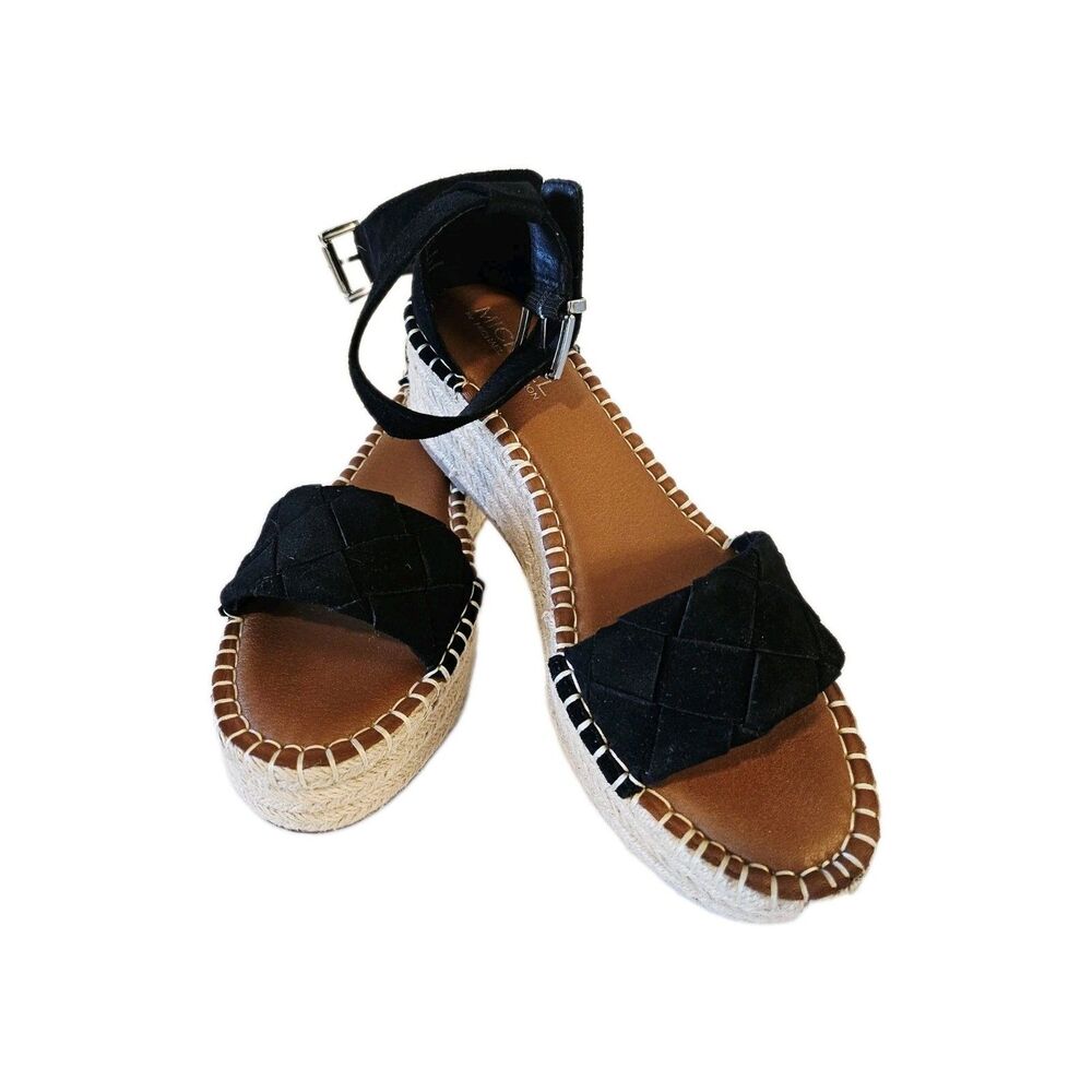 Michael Shannon Black Woven Espadrille Wedges Size 8